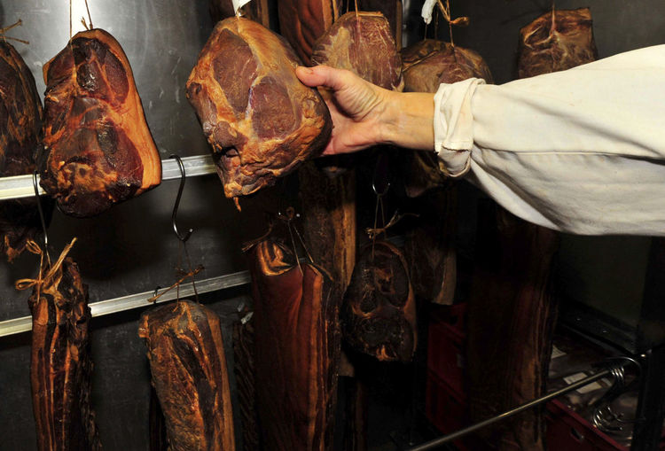 Salted and smoked pork meat, ham as a meat dish