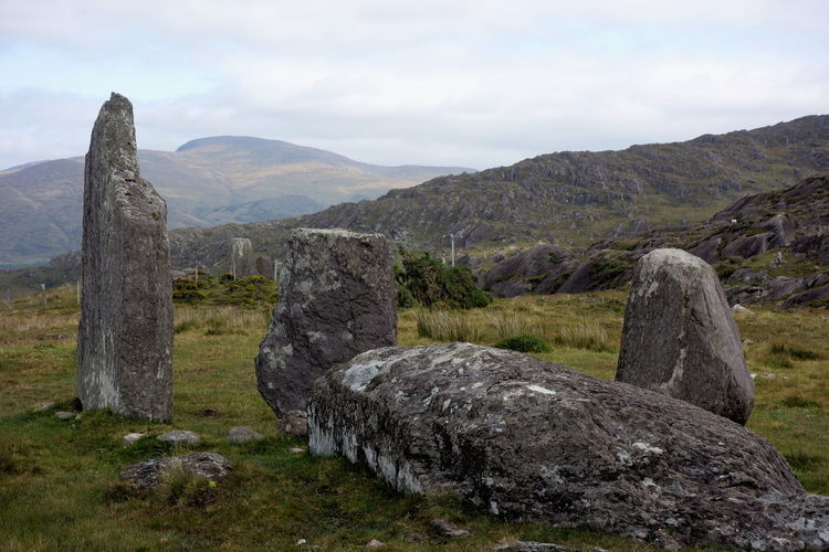 Stone wall with mountain in background