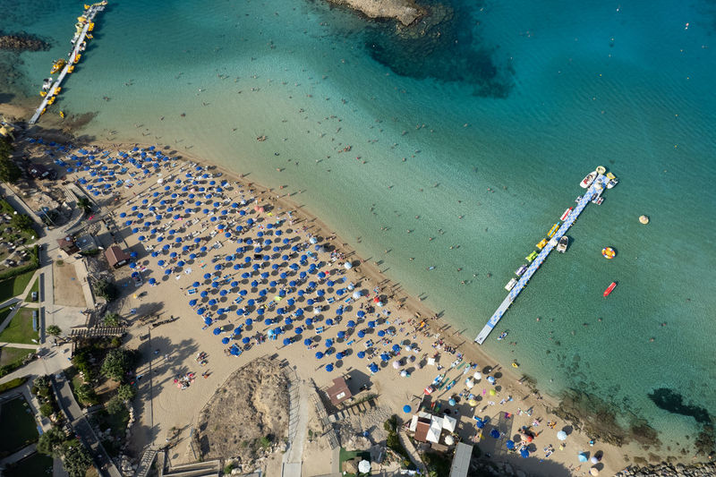 Aerial drone photograph of fig tree bay beach. summer vacations cyprus.