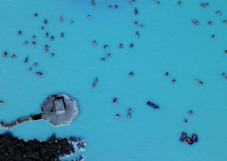 Aerial view of geothermal pool in iceland