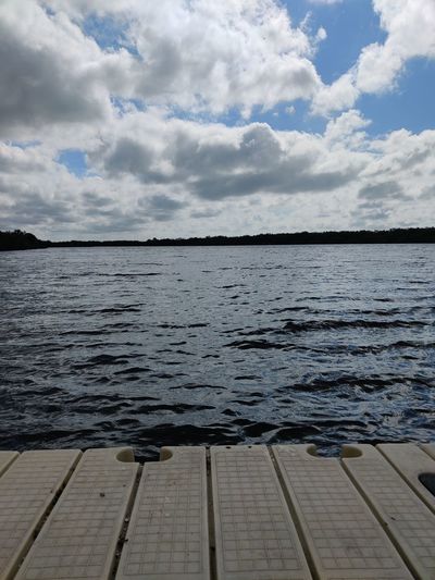 Pier over lake against sky