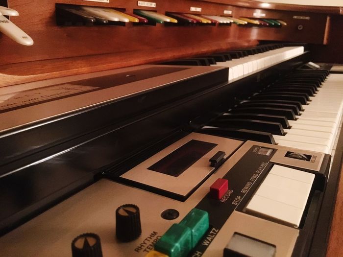 High angle view of piano keys