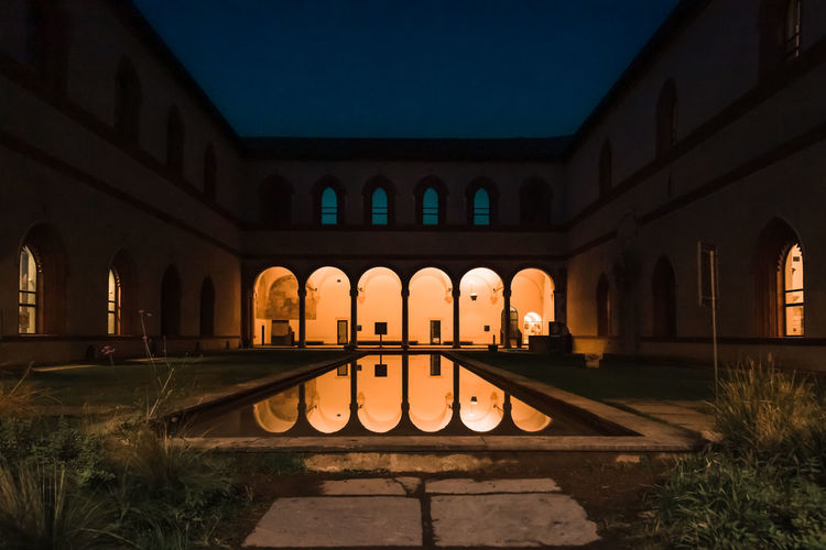 Milan, italy. view of swimming pool at night