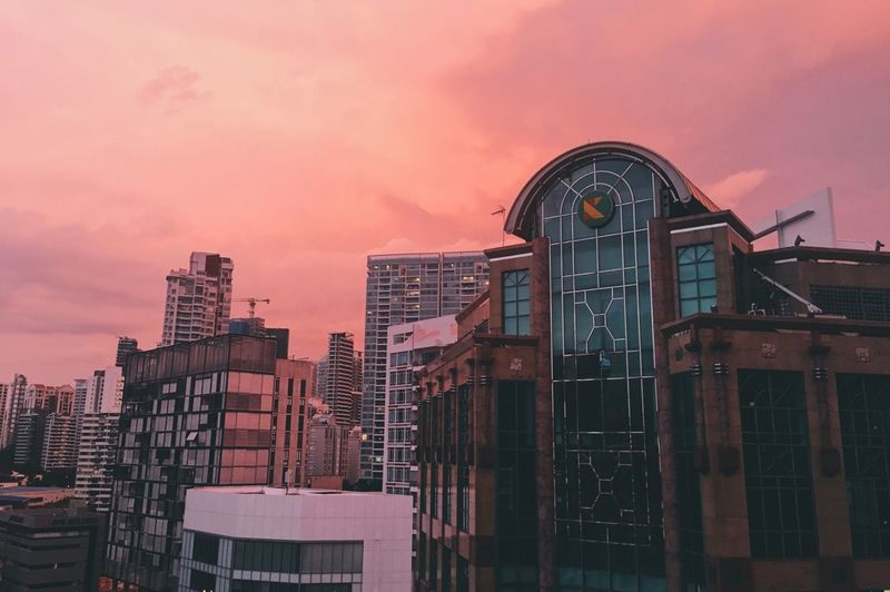 View of cityscape against sky during sunset