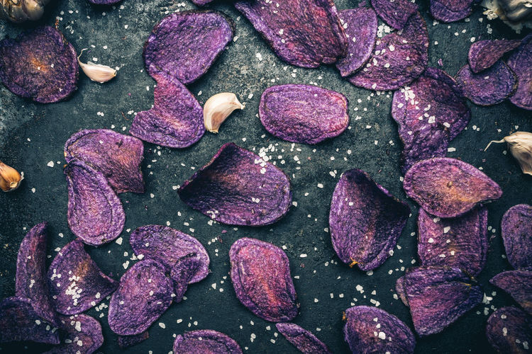 Full frame shot of purple potato chips