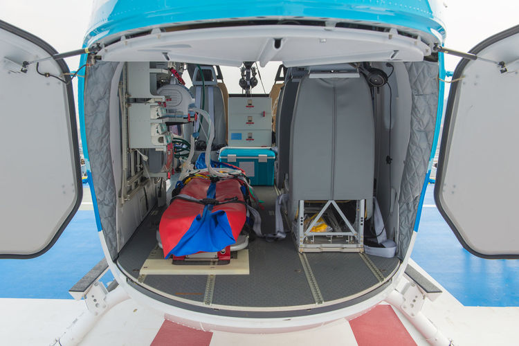 Interior of emergency medical helicopter
