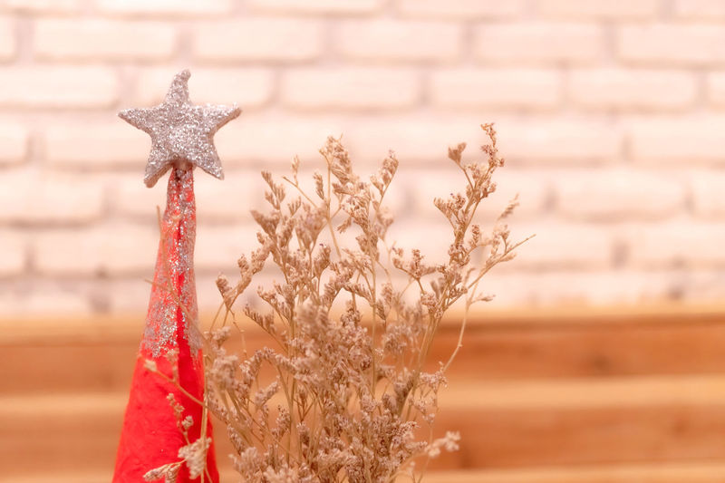 Close-up of christmas decoration against wall