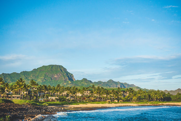 Scenic view of bay against sky