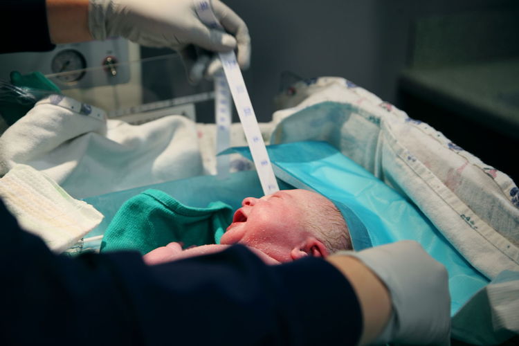 Baby being measured in hospital