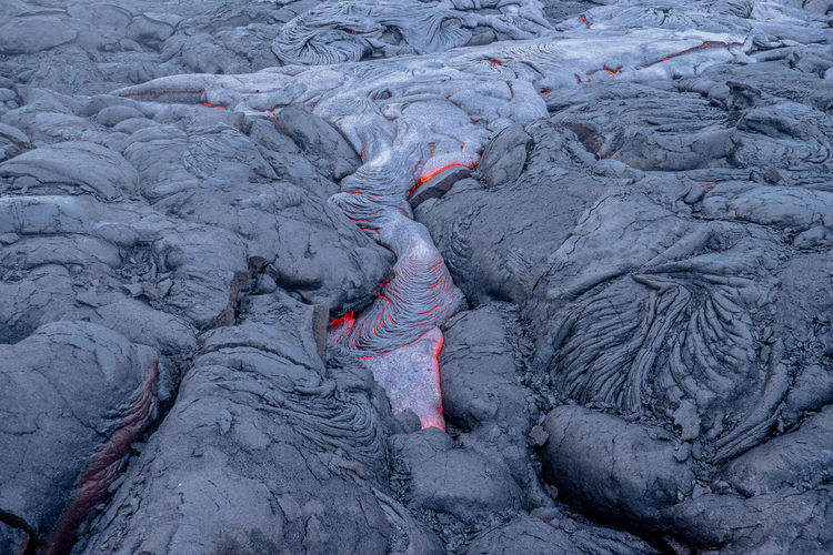 View of lava on volcanic crater