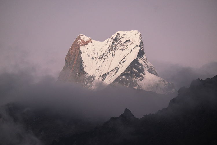 Scenic view of snowcapped mountains against sky during winter