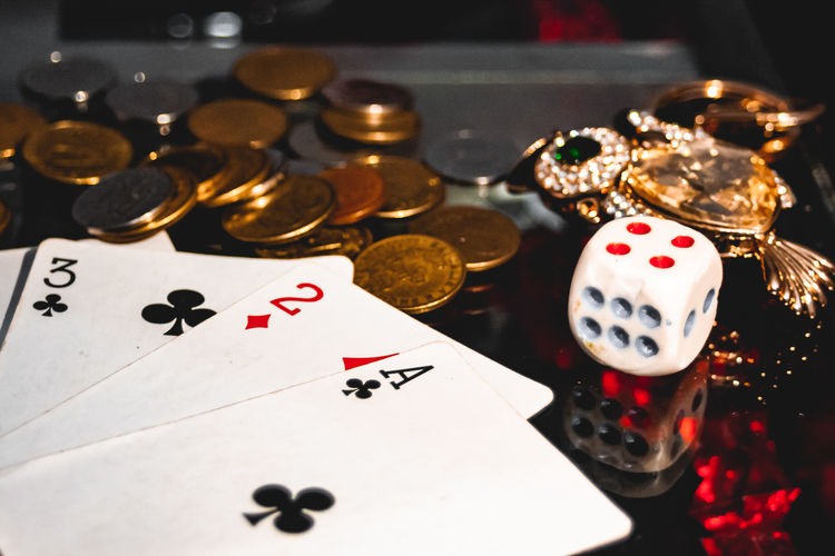 High angle view of coins on table
