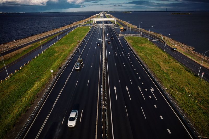 High angle view of highway on road