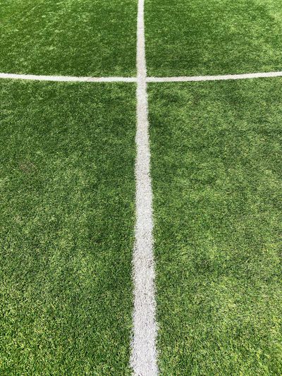 Chalk lines on a soccer field