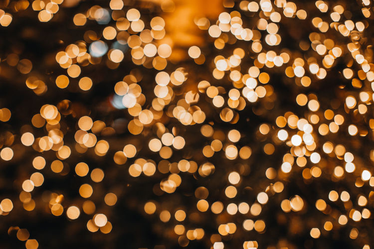 Golden christmas bokeh lights background. xmas abstract glowing decorations. glitter lights. 