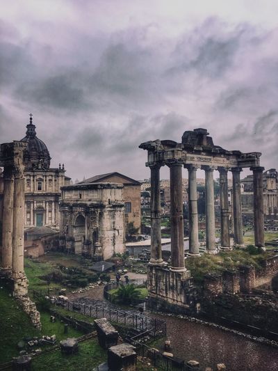 View of the roman forum on a rainy day 