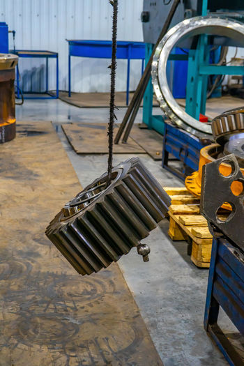 A gear suspended from a sling.