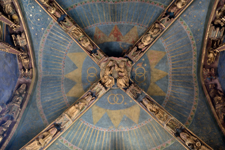 Full frame shot of sculptures on ceiling in church