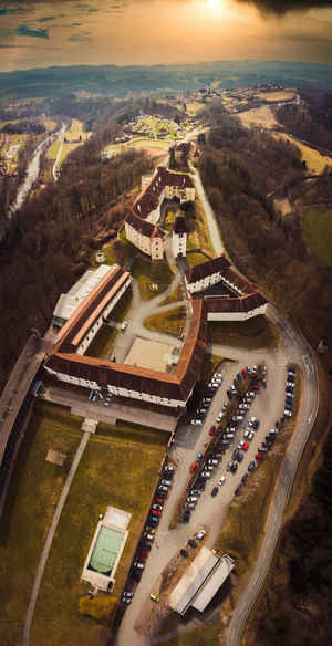 Seggau palace castle and hotel. aerial view from far above travel destination near leibnitz