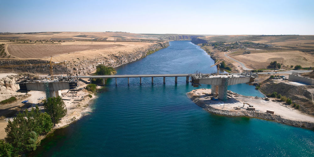 High angle view of bridge over sea against sky