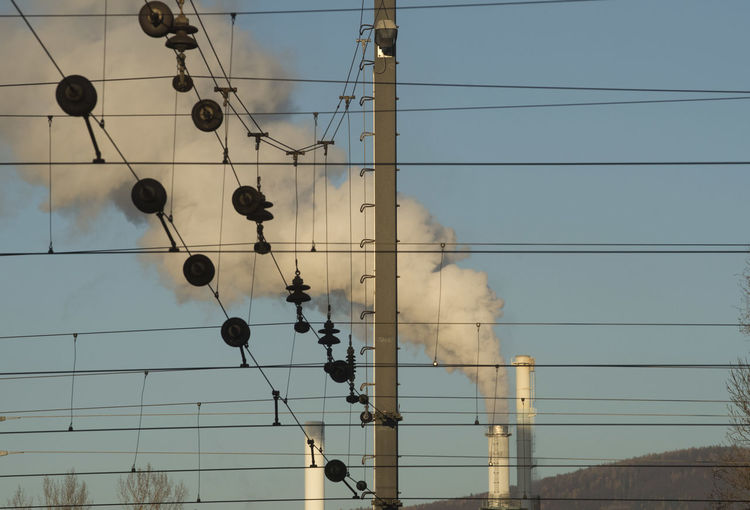 Smoking factory chimney or smokestack, pollutant emissions and climate change