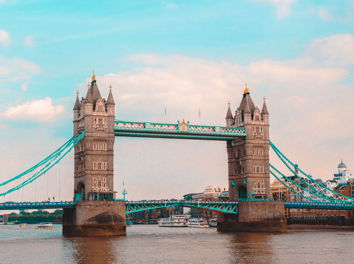 View of bridge over river against cloudy sky