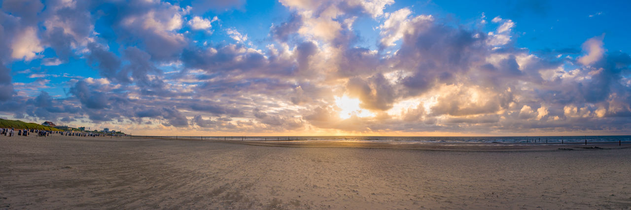 Panoramic view of beach against dramatic sky