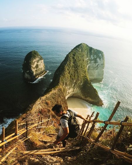 High angle view of rock formation in sea