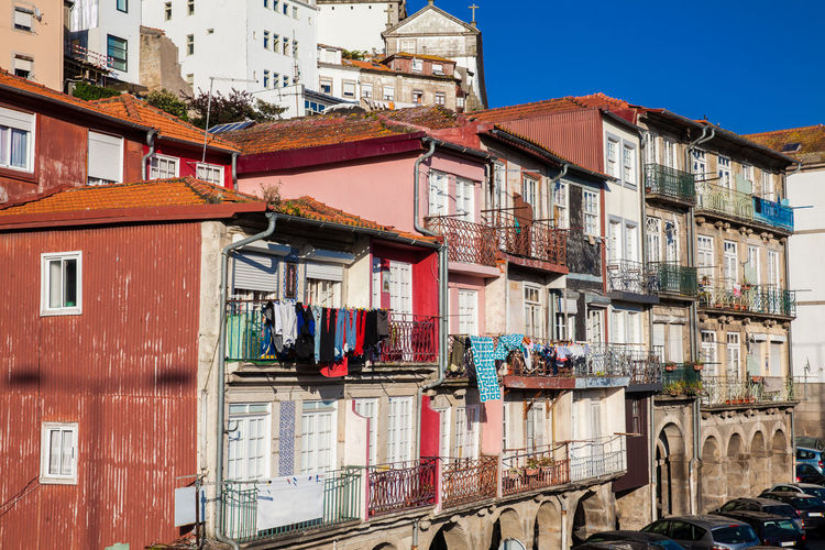 Traditional architecture of the antique buildings at old city of porto
