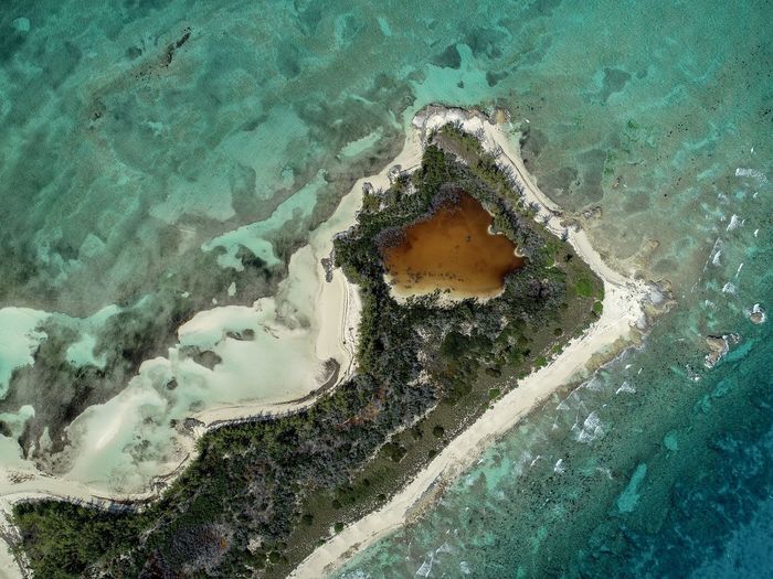 Aerial view of island and sea
