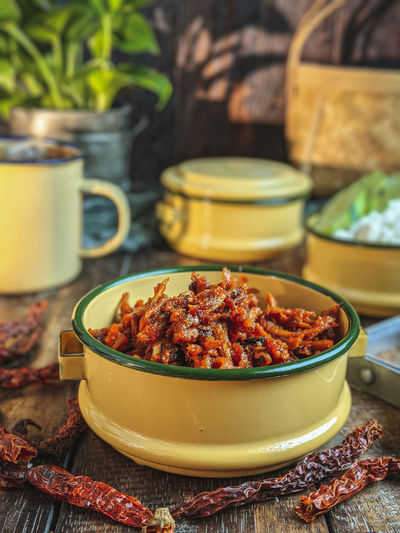 Close-up of food on table