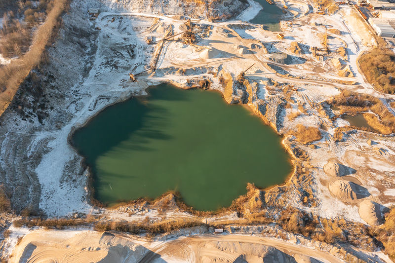 Gravel quarrying in a gravel pit during a drone flight