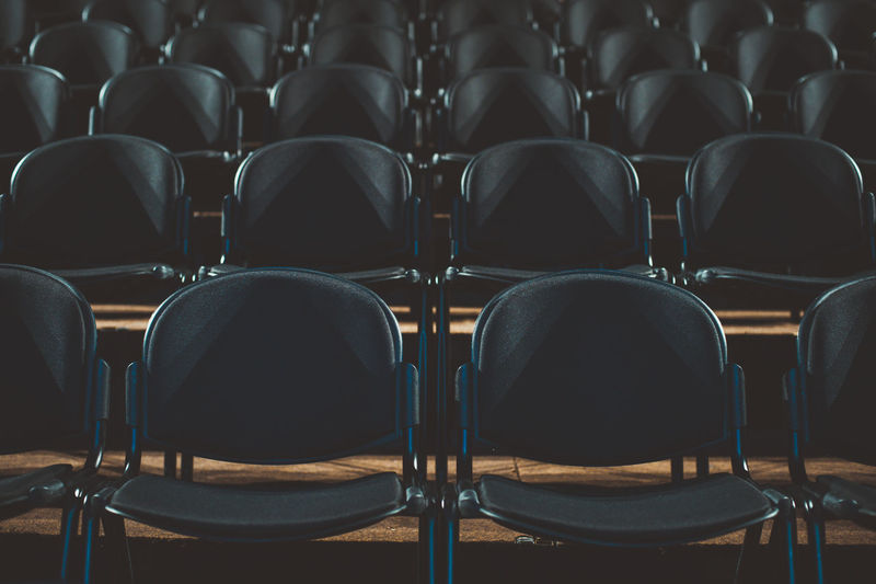 Chairs and tables in row