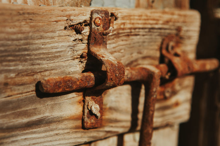 Close-up of old rusty metal door
