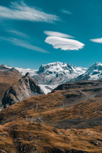 Scenic view of snowcapped mountains against sky