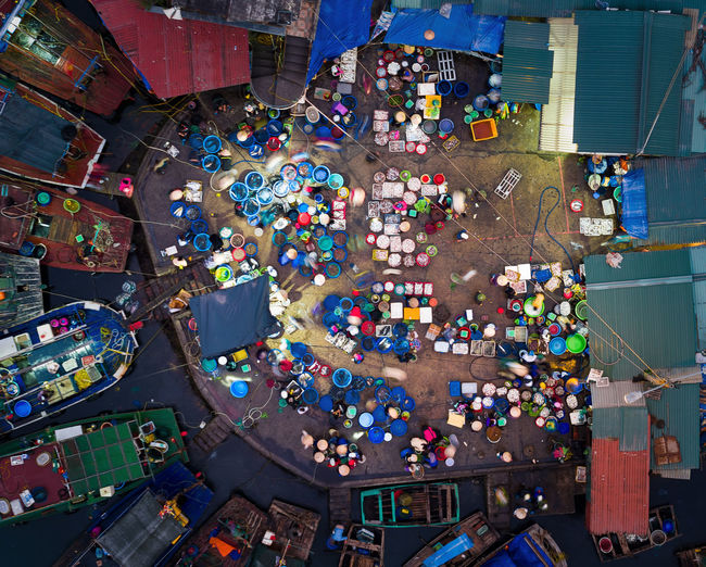 High angle view of crowd in market