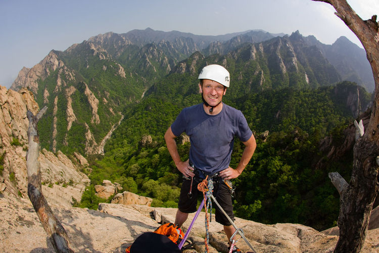 Male climber at belay stand in seroksan national park