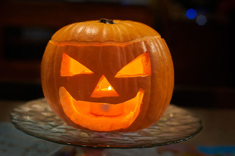 Close-up of illuminated pumpkin