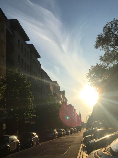 Cars on road against sky during sunset