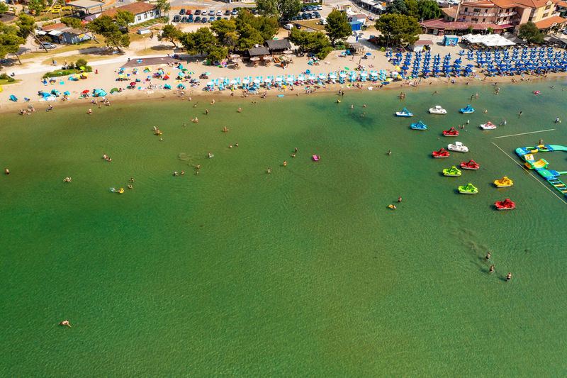 Aerial view of the beach in medulin town in istra, croatia