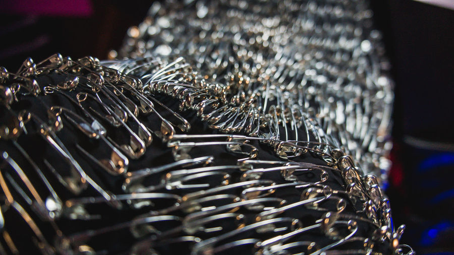 Close-up of safety pins