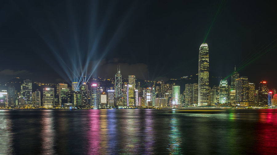 View of hong kong harbour laser light show