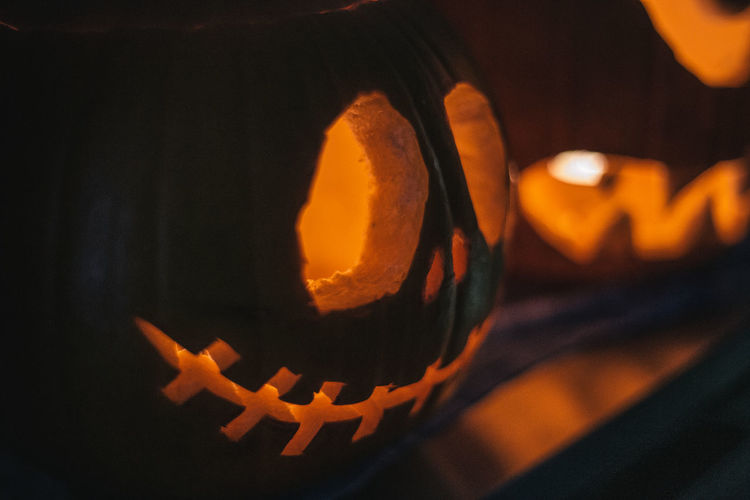 Close-up of illuminated pumpkin at night