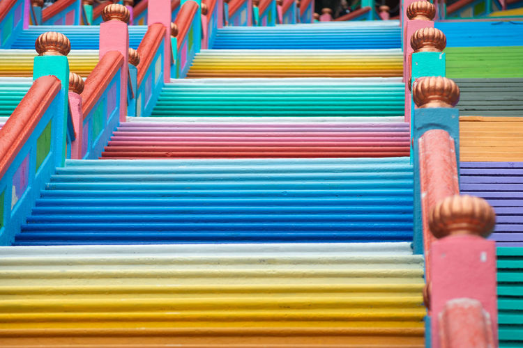 Low angle view of colorful steps at batu caves