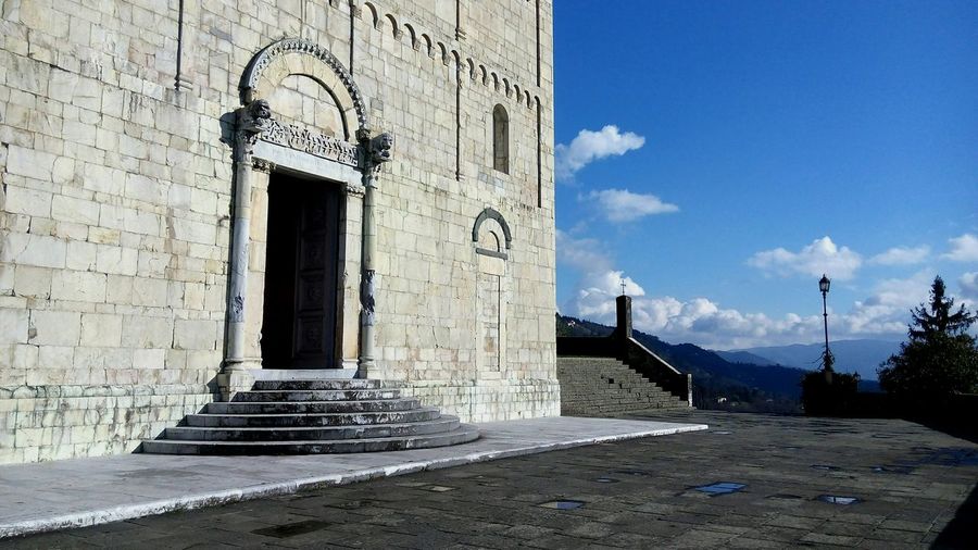 Entrance of church against sky