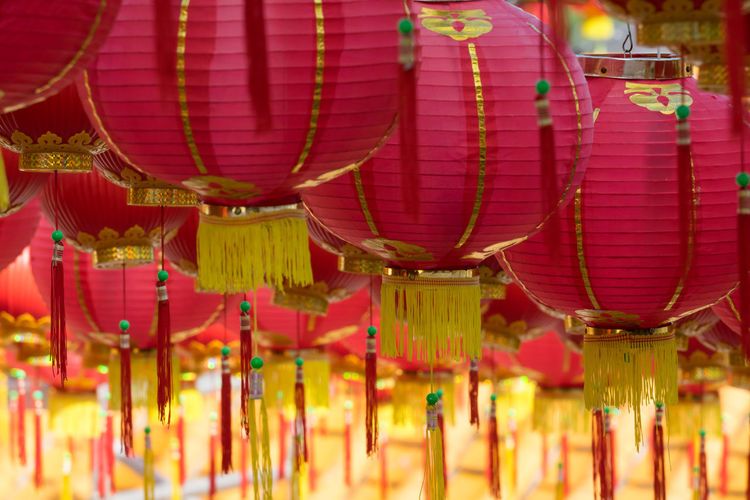 Traditional chinese lanterns display during chinese new year festival at thean hou temple
