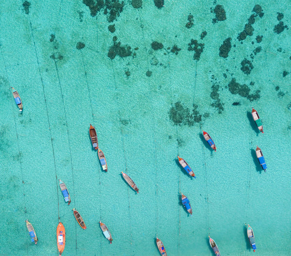 Aerial view of boats in sea