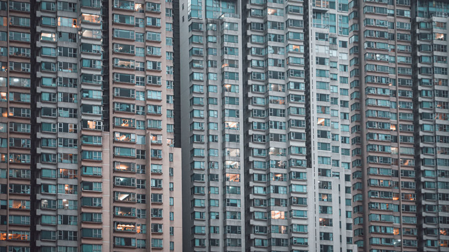 Full frame shot of modern buildings in hongkong 