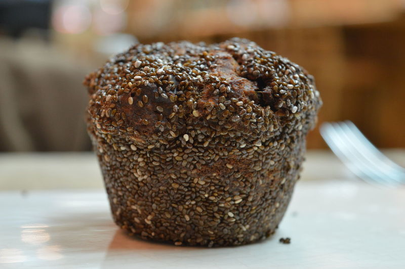 Close-up of nut cake with sesame seeds