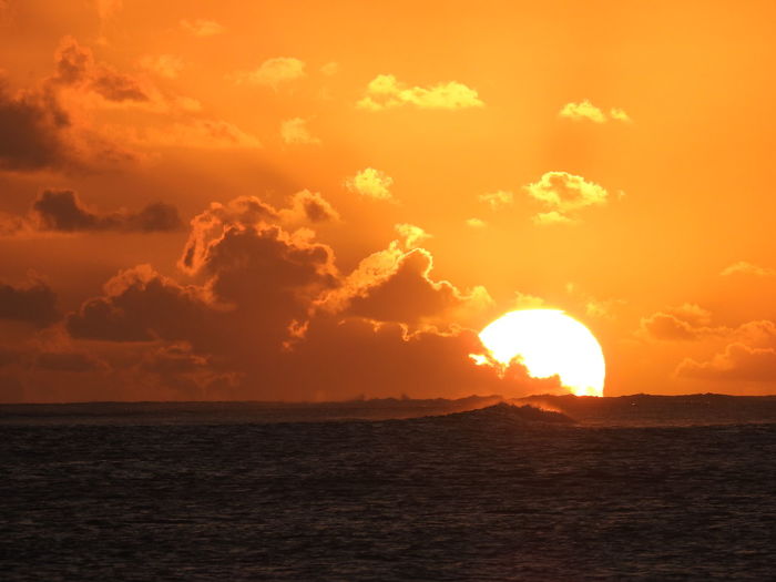 Scenic view of sea against orange sky